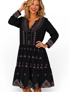 Johnny Was “Ava” heavily embroidered silk blend shift dress NWT